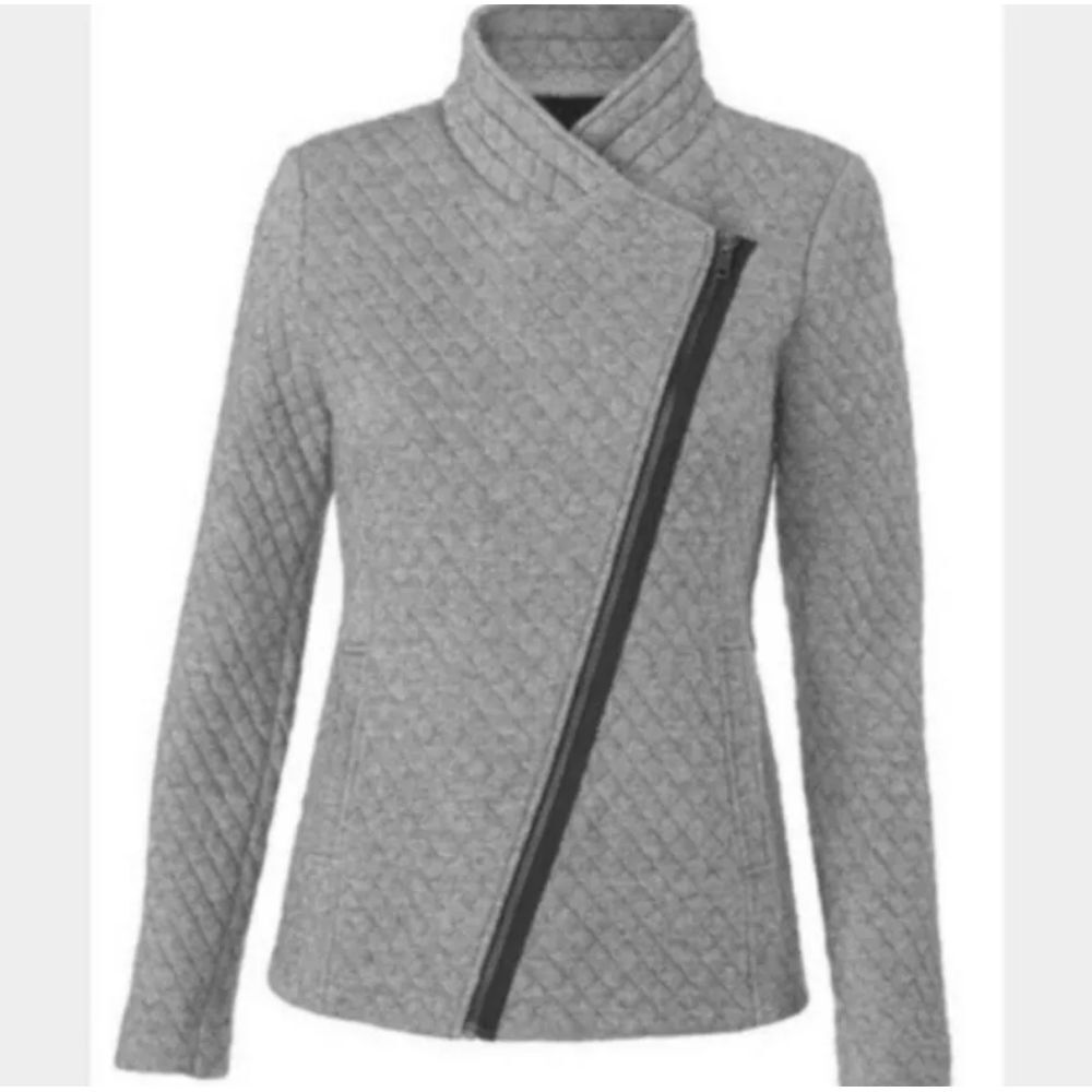 CAbi Gray Quilted Asymmetrical Zip Moto Jacket Modern Chic‎ Casual Outerwear
